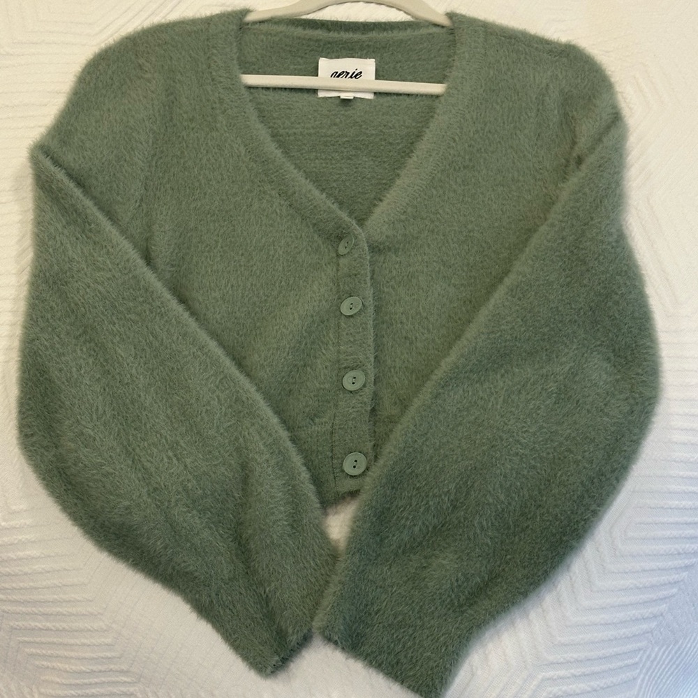 aerie Fuzzy Cropped V-Neck Cardigan